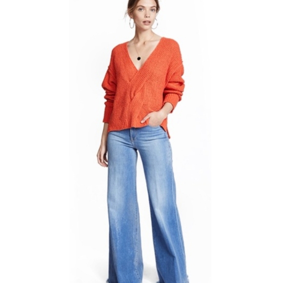 Free People Coco V-neck Cozy Soft Oversized Orange Chunky Knit Sweater - Picture 10 of 10